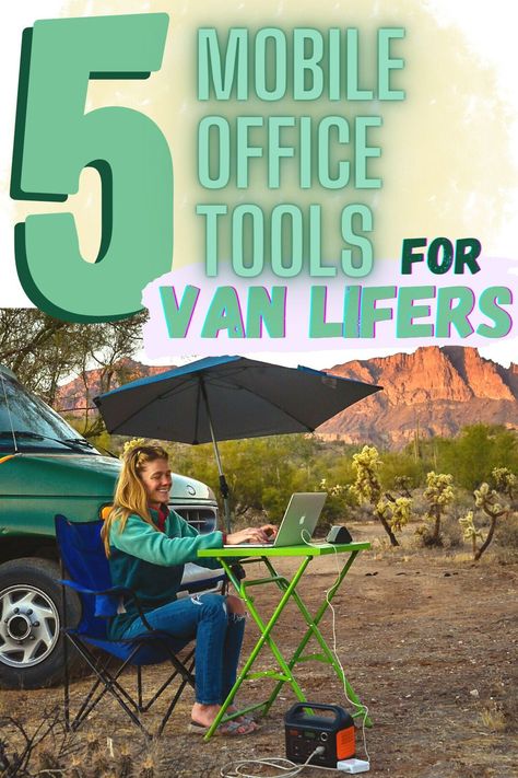 Camper Van Workspace, Camper Van Office, Remote Office Setup, Van Life Computer Desk, Van Life Jobs, Ipad Office, Mobile Office Van, Vanlife Tips, Office Van