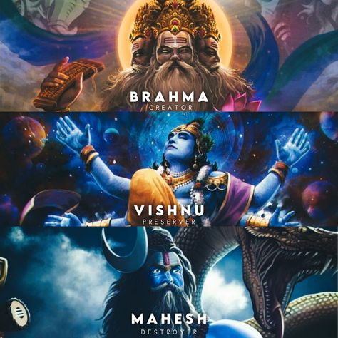 Brahma Vishnu Mahesh Brahma Vishnu Mahesh, Beard Wallpaper, Ganesha Art Illustration, God Wallpaper, 3d Name, Best Places To Vacation, Mahesh Babu, Vedic Art, Goddess Artwork