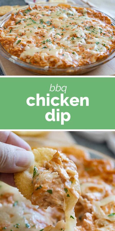 It doesn’t get easier than this BBQ Chicken Dip! The less spicy cousin to buffalo chicken dip, shredded chicken is combined with ranch dressing, bbq sauce, and cheese for a dip the whole family can enjoy. Chicken Chip Dip Recipes, Chicken Texas Trash Dip, Buffalo Chicken Dip Cream Cheese, Can Chicken Dip Recipes Easy, Shredded Chicken Dip Recipes, Chicken Dips Recipes Easy, Bbq Dip Recipes, Barbecue Chicken Dip, Bbq Chicken Dip Recipe