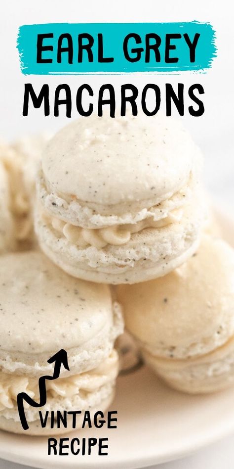 Do you love Earl Grey tea? These earl grey macarons bring the flavor of this popular tea to life inside our favorite french dessert. #earlgrey #macarons #frenchmacarons #brunchweek Earl Grey Macaron Recipe, London Fog Macarons, Earl Grey Dessert Recipes, Grey Desserts, Earl Grey Macaron, Grey Macarons, French Macaroon Recipes, Macaroons Recipe, French Dessert Recipes