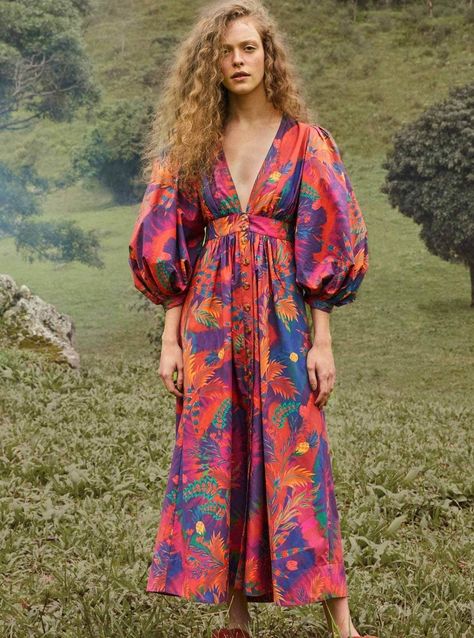 Farm Rio Apparel Farm Rio | Tie Dye Forest Maxi Dress Look Boho Chic, Tie Dye Maxi Dresses, Tie Dye Maxi, Moda Vintage, Pink Maxi Dress, Farm Rio, Maxi Dress With Sleeves, Dress Details, Look Fashion