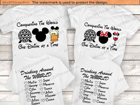 Epcot Drinking Around The World, Family Shirts Disney, Disney Family Shirts, Disney Couple, Disney Couple Shirts, Epcot Shirts, Drinking Around The World, Disney Epcot, Disney Couples