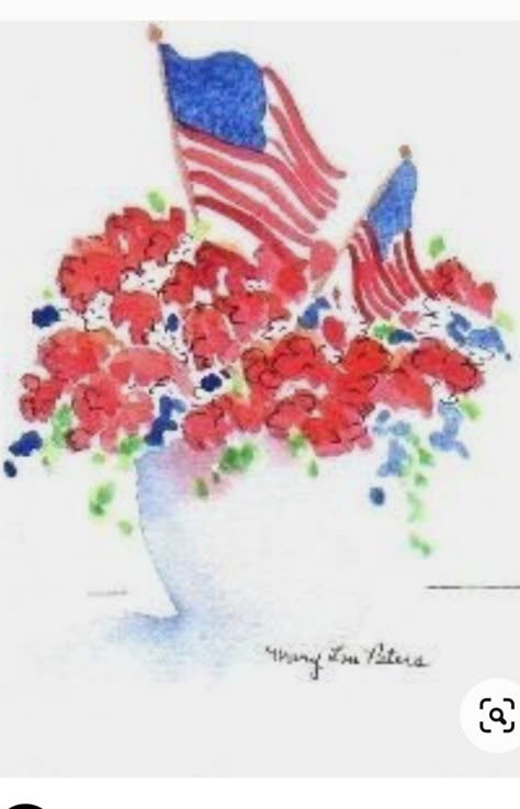 Patriotic Watercolor, July Watercolor, Pot Drawing, Liberty Garden, Watercolor Pencil Art, Watercolor Paintings Nature, Learn Watercolor Painting, 4th July Crafts, Patriotic Art