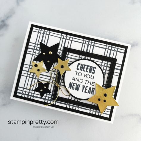 Say Happy New Year in Gold, Black & Plaid New Years Card, Happy New Year Card, Simple Cards Handmade, Stampin Pretty, Happy New Year Cards, Congrats Card, Miss You Cards, Step Cards, New Year Card