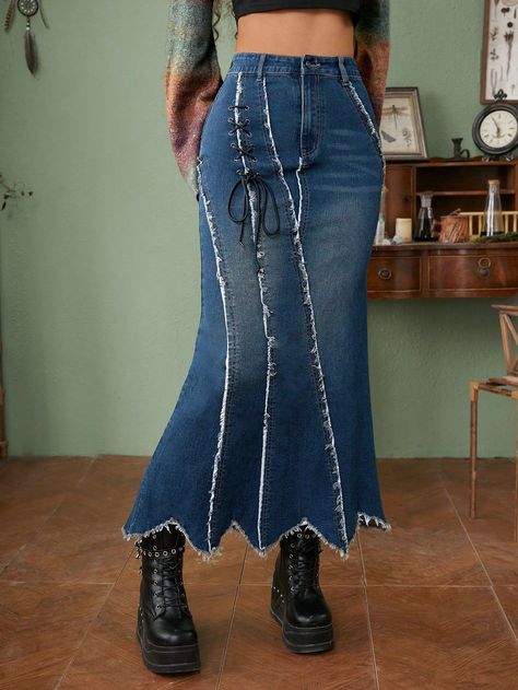 Mermaid Denim Skirt, Denim Ideas, Denim Skirt Women, Model Aesthetic, Denim Skirts, Denim Women, Women Clothing, Denim Skirt, Woven Fabric