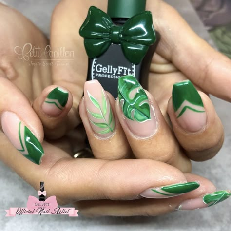 Botanical nails, greenery nails, leaf Nails, hand painted, free hand Leaf Print Nail Art, Monstera Plant Nail Art, Palm Leaves Nails, Plant Themed Nails, Tropical Leaf Nails, Plant Nails Acrylic, Monstera Leaf Nails, Plant Inspired Nails, Green Plant Nails