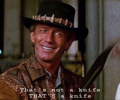 Crocodile Dundee, thats a knife quote, knife scene, thats not a knife Knife Quote, Paul Hogan, Aussie Icons, Cowgirl Outfits For Women, Famous Guys, Film Shots, Crocodile Dundee, Model Painting, Tv Icon