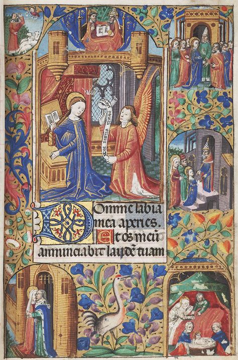 Book of Hours, The Annunciation, 1499, France Wiccan Art, Medieval Manuscripts, Illustrated Manuscript, The Annunciation, Classical Antiquity, Book Of Kells, Book Of Hours, Medieval Manuscript, Free Library