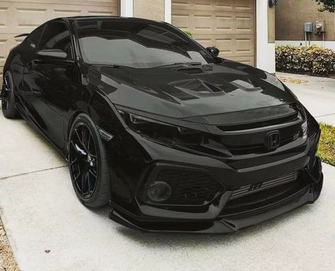 Blacked Out Honda Civic, Luxury Car Interior Aesthetic, Civic Fk, Black Honda Civic, Honda Type R, Honda Civic Car, Black Honda, Honda Civic Sport, Murdered Out