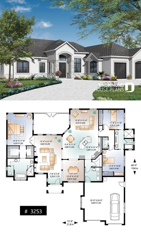 Mediterranean Home Layout, Bathrooms Mediterranean, Layout Design Architecture House Plans, 1 Story House Plans, 3 Bedroom Floor Plans, Lanai Design, 3 Bedroom House Plan, Case Minecraft, Florida House Plans