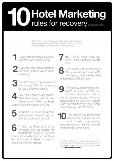 10 Hotel Marketing Rules For Recovery: http://www.hotelwordpresstheme.com/hotel-internet-marketing-infographics/ Hotel Management Hospitality, Hospitality And Tourism Management, Hotel Sales, Hotel Operations, Revenue Management, Marketing Infographics, Hospital Marketing, Tourism Management, Hotel Marketing