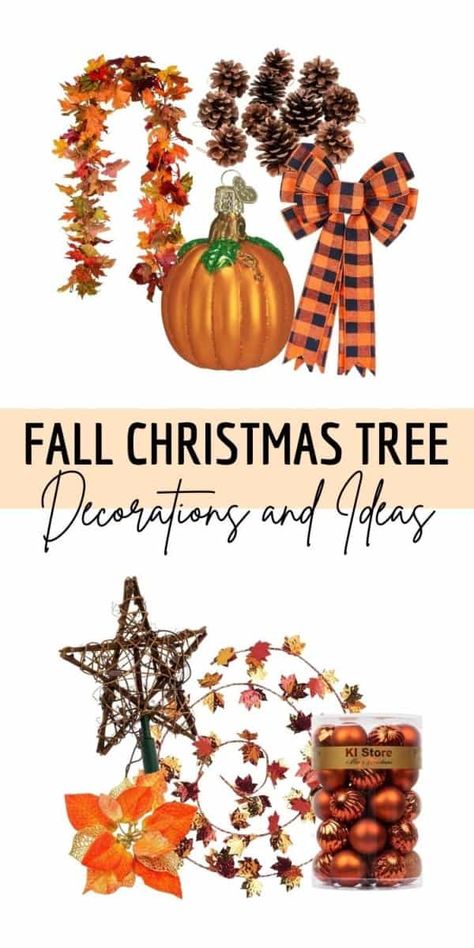 Fall Christmas tree ideas. Autumn Christmas tree ideas. Christmas tree inspirations for fall. Putting yo your Christmas tree for fall and feeling the autumn season. Autumn Christmas Tree, Fall Christmas Tree Ideas, Fall Tree Decorations, Fall Christmas Tree, Cozy Outfit Ideas, White Xmas Tree, White Pumpkin Decor, Tree Ideas Christmas, Floral Christmas Tree