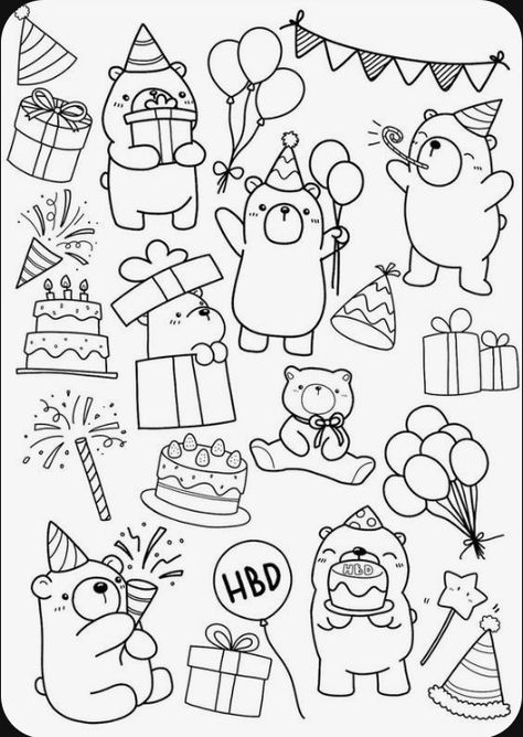 Birthday Party Coloring Pages, Happy Birthday Coloring Pages, Painting Birthday Party, Mario Coloring Pages, Colorful Birthday Party, Birthday Coloring Pages, Painting Birthday, Bear Birthday Party, Bear Coloring Pages