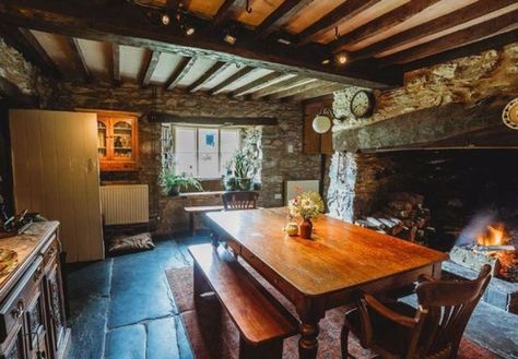 The gorgeous 400-year old traditional Welsh longhouse transformed to brilliantly combine old with new - Wales Online Traditional Welsh Cottage Interiors, Inglenook Fireplace Cottage, Welsh Cottage Interior, Welsh Longhouse, Cottagecore Interior Design, Cottagecore Interior, Old English Cottage, Welsh Cottage, Present Design