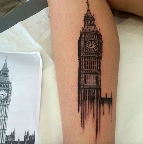 London Skyline Tattoo, Big Ben Tattoo, Harley Tattoos, Best Couple Tattoos, Suburban Home, Building Photo, Worlds Best Tattoos, Photo Rose, Mens Shoulder Tattoo