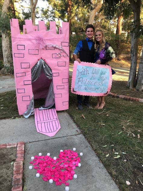 Pink Prom Proposal, Rapunzel Promposal, Disney Promposal, Dance Proposals, Prom Posters, Dance Proposal, Pink Castle, Hoco Proposals, Prom Proposal