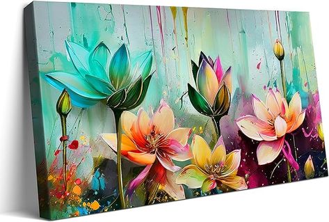 Amazon.com: Lotus Flower Wall Art For Living Room Colorful Floral Canvas Wall Decor Watercolor Lotus Print Painting Framed Artwork For Bedroom Bathroom Office Home Decor 20"X40": Posters & Prints Lotus Flower Wall Art, Living Room Colorful, Artwork For Bedroom, Floral Abstract Art, Floral Art Paintings, Watercolor Lotus, Lotus Flower Art, Lotus Print, Modern Abstract Print