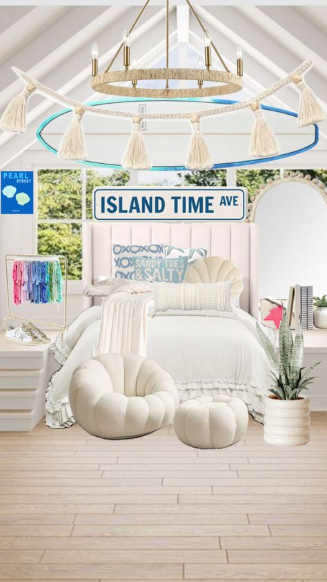 #preppy #beachy #teenroom White Beachy Aesthetic, Surf Room Ideas, Paisley Bedroom, Bloxburg Rooms, Costal Granddaughter, Comfortable Bedroom Decor, Shuffles Preppy, Beach Room Decor, Surf Room