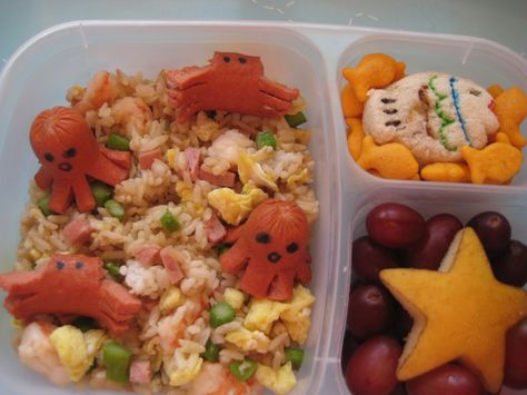 Under the sea bento box Cute Bento Lunches For Kids, Bento Box Lunch For Adults Japanese Cute, Japanese Bento Box Aesthetic, Magnolia Core, Bento Box Lunch For Adults Japanese, Bento Box Lunch For Adults, Fried Rice With Shrimp, Delicious Fried Rice, Rice With Shrimp