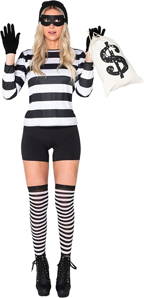 Bank Robber Costume, Jailbird Costume, Burglar Costume, Bandits Costume, Robber Costume, White Halloween Costumes, Matching Costumes, Dollar Sign, Eye Patch