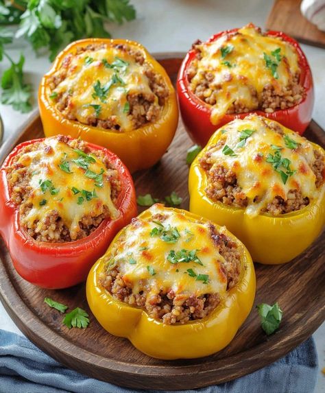 Easy Stuffed Bell Peppers With Ground Beef And Brown Rice Recipe Fajita Stuffed Peppers, Chipotle Stuffed Peppers, Best Stuffed Bell Peppers, Bell Peppers Recipes, Healthy Stuffed Peppers, Easy Stuffed Bell Peppers, Stuff Pepper, Pakistani Dinner, Personality Outfits