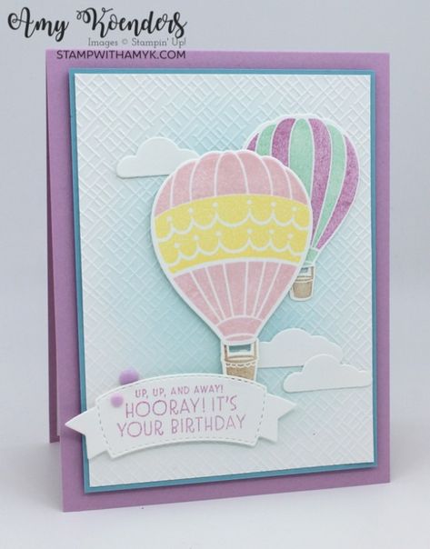 Hot Air Balloon Birthday Card by amyk3868 at Splitcoaststampers Su Lighter Than Air, Su Hot Air Balloon, Stampin Up Birthday Cards 2023-2024, Stampin Up Lighter Than Air, Lighter Than Air Stampin Up Cards, Stampin Up Hot Air Balloon, Hot Air Balloon Stampin Up Cards, Stampin Up Hot Air Balloon Cards, Stampin Up New Catalog 2023-2024 Cards