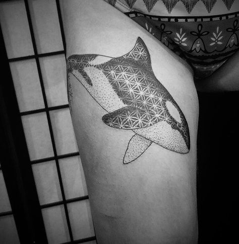 Very nice orca, though might do shading instead of geometric designs Geometric Orca Tattoo, Mermaid Shirts, Sacred Geometry Tattoos, Flower Of Life Tattoo, Orca Tattoo, Earth Magic, Branch Tattoo, Like A Tattoo, Flower Geometric