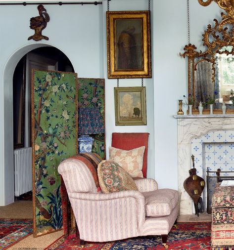 Tynemouth Ticking Grey | Prints | Fabrics | The Collection | Robert Kime Ltd. Robert Kime, Morning Room, English Decor, Deco Boheme, English House, English Country House, Classic Interior, House And Home Magazine, Painting Cabinets