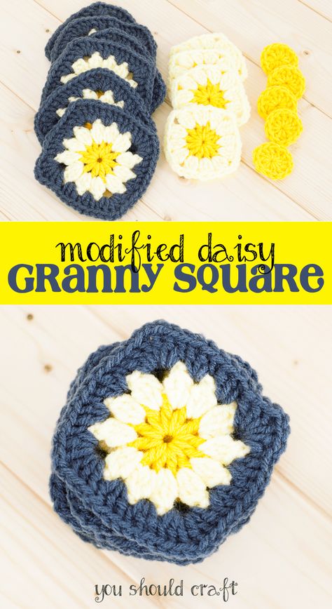 Daisy Granny Square, Granny Square Pattern Free, Granny Square Häkelanleitung, Easy Granny Square, Crochet Flower Squares, Sunburst Granny Square, Flower Granny Square, Granny Square Bag, Crochet Blocks