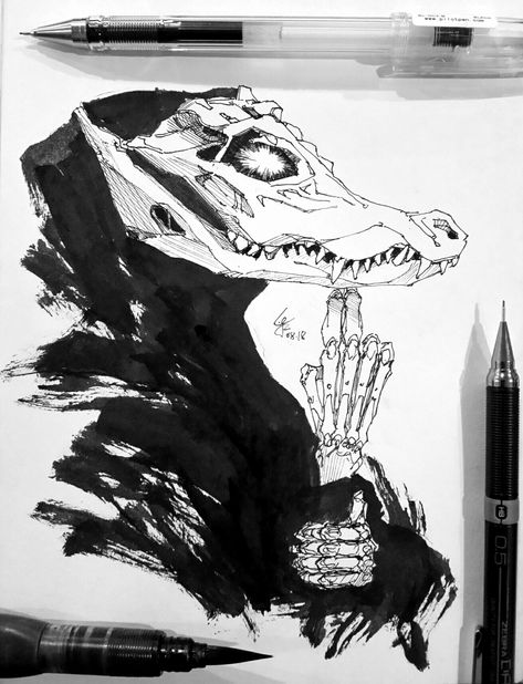 Crocodile  #2018214 #art #design #drawing #sketch #practice #dailysketch #dailydrawing #bw #blackandwhite #withreference #mechanicalpencil #gtechpen #penbrush #crocodile #skull #scifi #robot #animal #cool  www.facebook.com/wyvinz www.instagram.com/wyvinz www.twitter.com/wyvinz Scifi Robot, Crocodile Skull, Cyberpunk Aesthetics, Horse Skull, Sketch Practice, Flight Feathers, Robot Animal, Horse Drawing, Skull Drawing