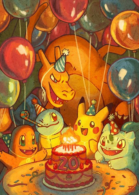 Pokemon Birthday Card, Pokemon W, Happy Birthday Art, Pokemon Birthday Party, Pokemon 20, Birthday Illustration, Pokemon Party, Pokemon Birthday, Pokemon Eevee