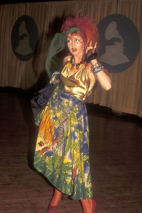 The Most Outrageous Grammy's Outfits in History: Cyndi Lauper Grammys Outfits, Cindy Lauper 80's, Grammy Outfits, Grammy Dresses, Outrageous Fashion, Grammys Red Carpet, Style Transformation, Cyndi Lauper, 80s Outfit