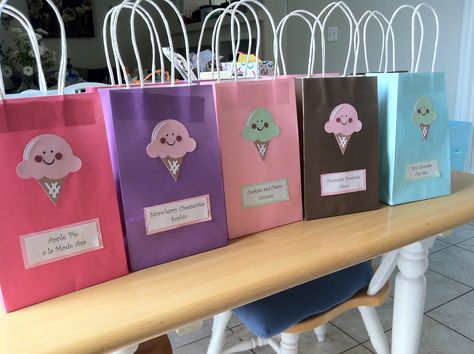 Ice cream goodie bags Icecream In A Bag For Kids, Ice Cream Theme Birthday Party Goodie Bags, Ice Cream Bag, Ice Cream Theme Loot Bags, I’ve Cream Party Favors, Icecream In A Bag, Ice Cream Birthday Party Theme, Wedding Goodie Bags, Teacher Party