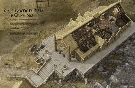 Mead Hall, Golden Hall, Viking House, Lotr Art, Weta Workshop, Forgotten Realms, Fantasy Places, White Mountains, Fantasy Map