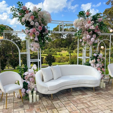 Our outdoor Nikkah setup, surrounded by lush gardens, created a stunning and serene backdrop for this special day. Styling, decor, flowers and set up by @museweddingsandevents Wedding Sofa Decoration, Wedding Sofa Design, Outdoor Nikkah Decor, Outdoor Nikkah, Nikkah Setup, Sofa Wedding, Wedding Sofa, Nikah Decor, Events Decor