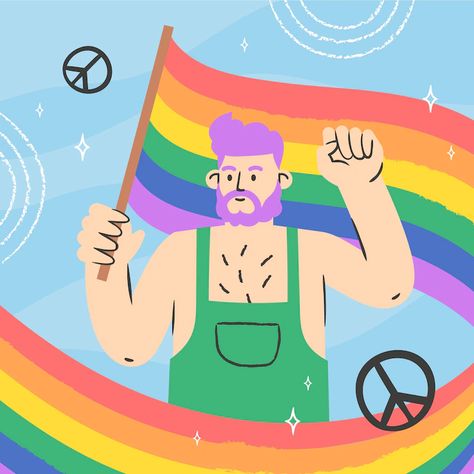 Free Vector | Flat pride month lgbt illustration with man holding flag Queer Illustration, Pride Aesthetic, Gender Queer, Cultural Anthropology, Retro Character, Pride Colors, Pride Day, Lgbt Flag, Queer Art