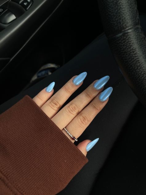 Glitter Acrylics Nails, Chrome Blue Acrylic Nails, Blue Shimmer Nails Acrylic, Birthday Nails Inspo Blue, Vacation Blue Nails, Blue Chrome Nails Acrylic, Blue Chrome Powder Nails, Silvery Blue Nails, Pastel Blue Chrome Nails