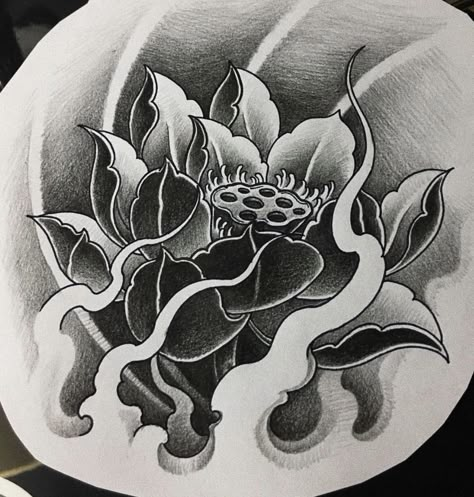 ကြာပန်း Tattoo, Japanese Lotus Flower Tattoo Design, Japanese Lotus Tattoo, Music Staff Tattoo, Tengu Tattoo, Koi Tattoo Sleeve, Hand Tattoo Designs, Dragon Tattoo Sketch, Japanese Lotus