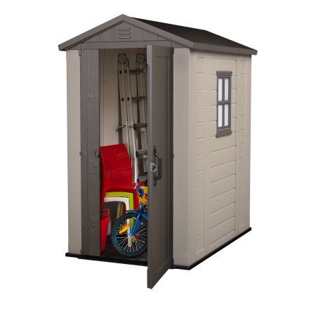 Keter Factor 4' x 6' Resin Storage Shed, All-Weather Plastic Outdoor Storage, Beige/Taupe Keter Plastic Sheds, Keter Sheds, Plastic Storage Sheds, Steel Storage Sheds, Clutter Solutions, Outdoor Storage Shed, Resin Storage, Garden Storage Shed, Plastic Sheds