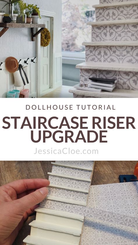 Diy Barbie Staircase, Diy 1:12 Scale Miniatures, Minatures Dollhouse Diy, Mini Stairs, Victorias Farmhouse, Miniature Staircase, Dollhouse Details, Dollhouse Stairs, Dollhouse Staircase