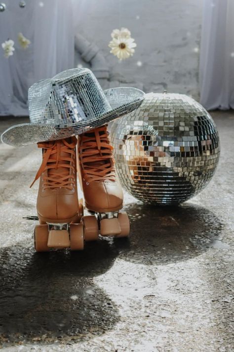 A Disco Cowboy hat put on the floor Beyonce Disco, Sparkly Cowgirl Hat, Disco Ball Hat, Cowboy Hat Disco Ball, Disco Tiles, Disco Cowboy Hat, Disco Hat, Sparkly Cowgirl, Disco Cowboy