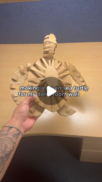 Drew on Instagram: "Making a cardboard sea turtle for my dorm room wall" Paper Mache Sea Turtle, Cardboard Sea Creatures, Paper Mache Wall Art, My Dorm Room, Artsy Tattoos, Jellyfish Craft, Turtle Crafts, Dorm Room Walls, Cardboard Sculpture