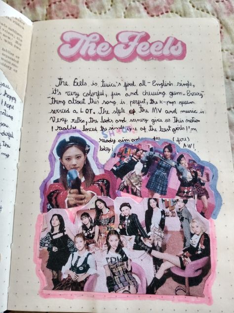 Twice Scrapbook Ideas, Twice Journal Ideas, Twice Journal, The Feels Twice, Kpop Journal Ideas, Coquette Journal, Big Journals, Music Journal, Fancy Pens