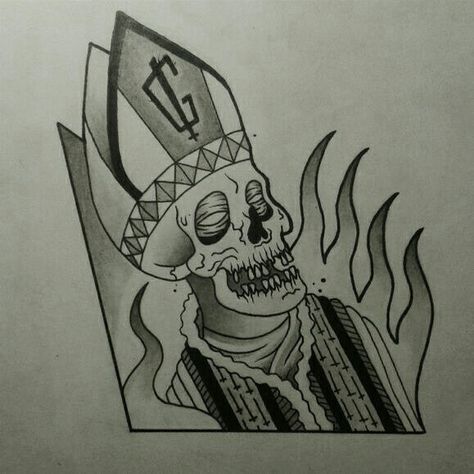 Skull Pope,  blackwork Pope Tattoo, Vintage Tattoos, Traditional Tattoo Ideas, Sailor Jerry, The Pope, Vintage Tattoo, Traditional Tattoos, Neo Traditional, Tattoo Images