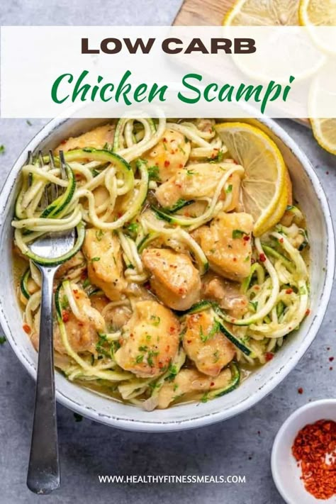 Chicken With Zoodles Recipes, Zoodles And Chicken Recipe, Chicken Zoodles, Keto Chicken Scampi, Healthy Chicken Scampi, Chicken And Zoodles Healthy, Zoodles And Chicken, Chicken Zoodle Recipes, Creamy Chicken And Zoodle Spaghetti