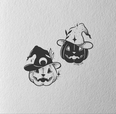 Pumpkin Tattoo Drawing, Spooky Cute Tattoo Ideas, Spooky Small Tattoos, Spooky Bff Tattoos, Spooky Season Tattoos, Cute Spooky Drawings, Halloween Matching Tattoos, Simple Halloween Tattoos, Fall Inspired Tattoos