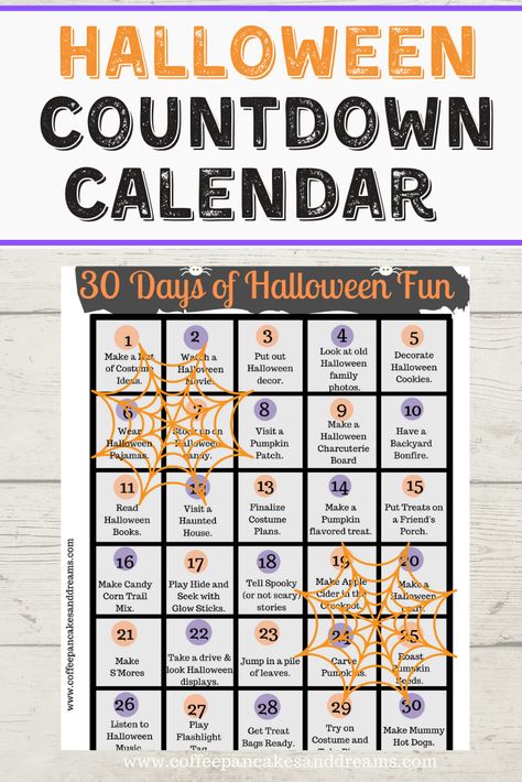 Countdown To Halloween Activities, 31 Days Of Halloween Activities For Adults, 30 Days Of Fall Activities, Daily Halloween Activities, Family Halloween Traditions, Halloween Advent Calendar Ideas, 30 Days Of Halloween Activities, Halloween Countdown Activities, Halloween Family Activities