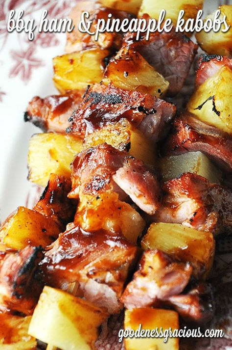 BBQ Ham and Pineapple Kabobs #grill Bbq Ham, Ham And Pineapple, Ham Pineapple, Pineapple Kabobs, Leftover Ham Recipes, Easy Bbq, Leftover Ham, Ham Recipes, Pork Dishes