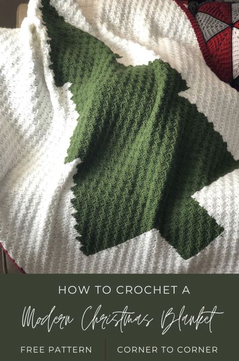 Christmas Tree Blanket, Blanket Corner, Corner To Corner Crochet Blanket, Corner To Corner Crochet Pattern, Christmas Afghan, Christmas Crochet Blanket, Zig Zag Crochet, C2c Crochet Blanket, Corner Crochet