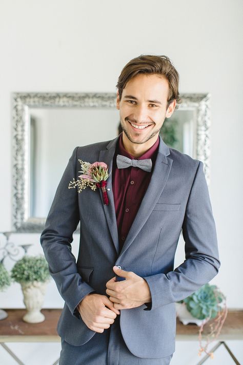 Burgundy Suit Wedding, Grey Wedding Ideas, Burgundy And Grey Wedding, Groom Suit Grey, Burgundy Bouquet, Late Summer Weddings, Marsala Wedding, Burgundy Shirt, Burgundy Suit